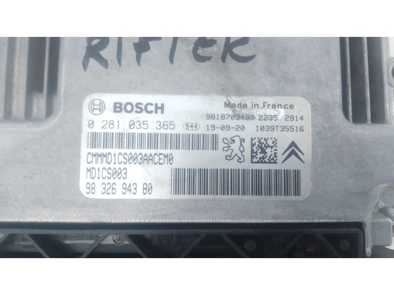 Recambio de centralita motor uce para peugeot rifter 1.5 bluehdi 130 referencia OEM IAM 9832694380 0281035365 