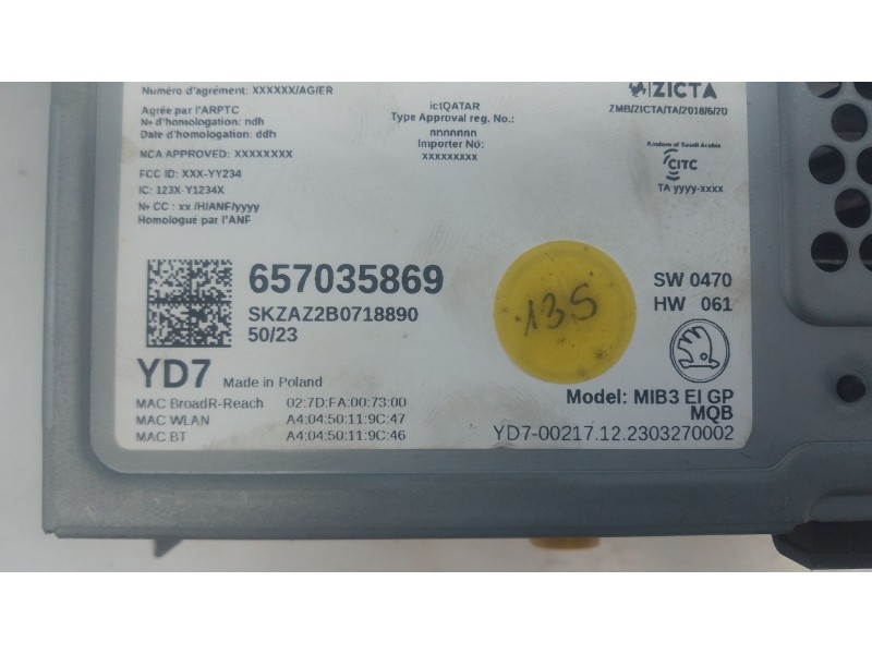 Recambio de sistema navegacion gps para skoda kamiq (nw4) 1.0 tsi referencia OEM IAM   