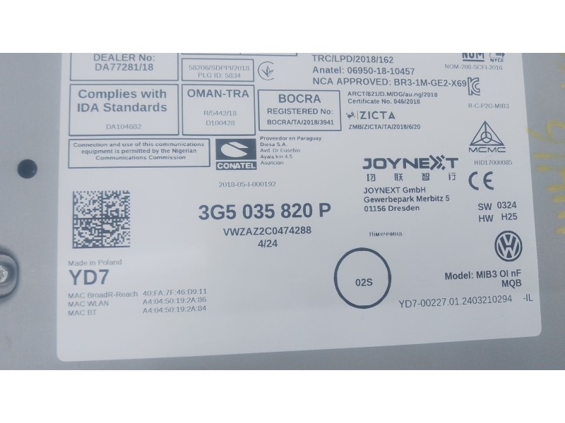 Recambio de sistema navegacion gps para volkswagen taigo (cs1) 1.0 tsi referencia OEM IAM   