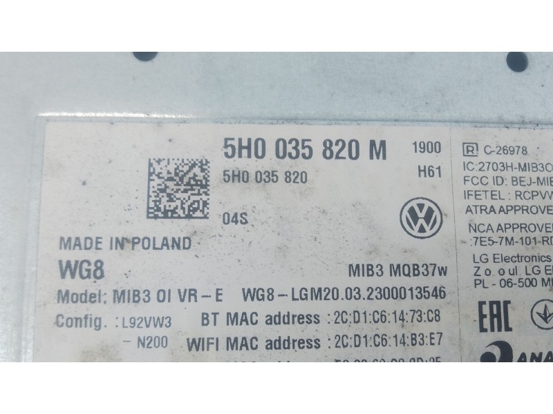 Recambio de sistema navegacion gps para volkswagen golf viii (cd1, da1) 1.0 tsi referencia OEM IAM   