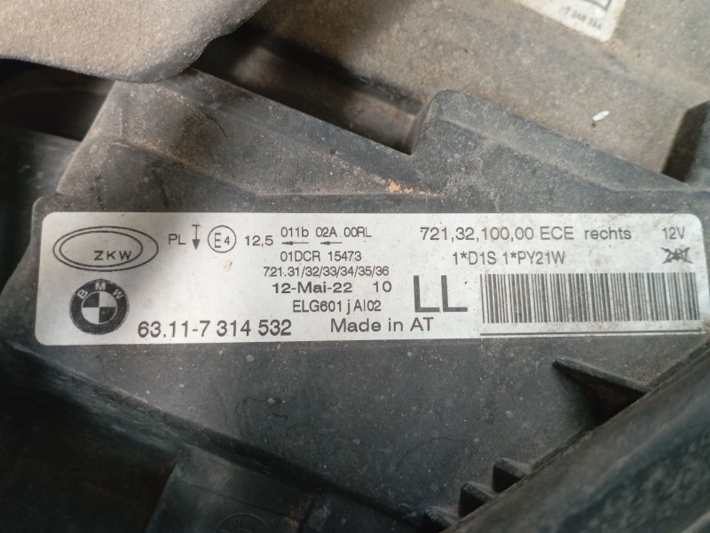 Recambio de faro derecho xenon para bmw 3 (f30, f80) 320 d referencia OEM IAM 63117314532  