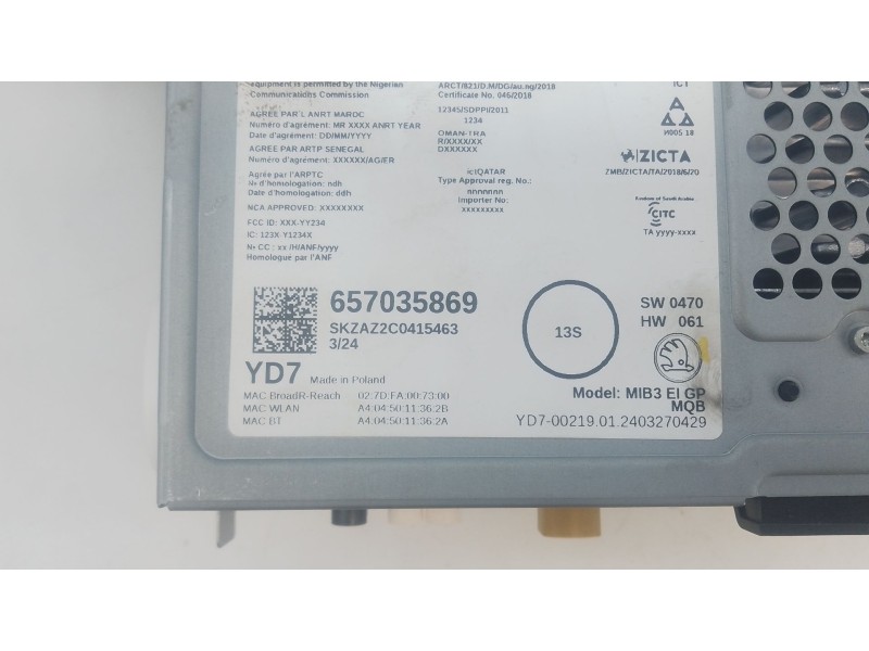 Recambio de sistema navegacion gps para skoda fabia iv (pj3) 1.0 tsi referencia OEM IAM 657035869  E2-A1-5-5