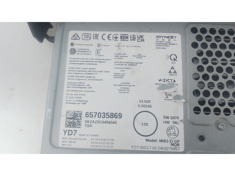 Recambio de sistema audio / radio cd para skoda fabia iv (pj3) 1.0 tsi referencia OEM IAM   