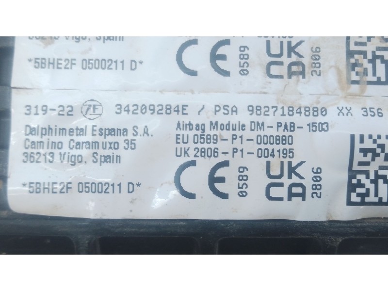 Recambio de airbag delantero derecho para citroën c3 aircross i (2r_, 2c_) 1.2 puretech 110 (2rhnzb, 2rhnzw, 2rhnpx, 2rhnpj) ref
