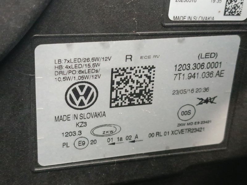 Recambio de faro derecho xenon para volkswagen multivan t7 (stm, stn) 1.4 e-hybrid referencia OEM IAM 7T1941036AE  