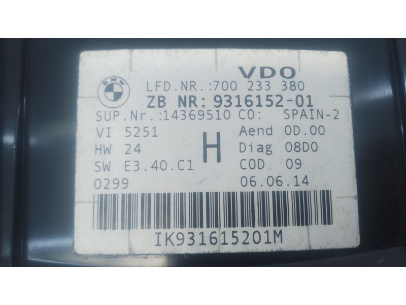 Recambio de cuadro instrumentos para bmw x1 (e84) sdrive 18 d referencia OEM IAM 9316152  