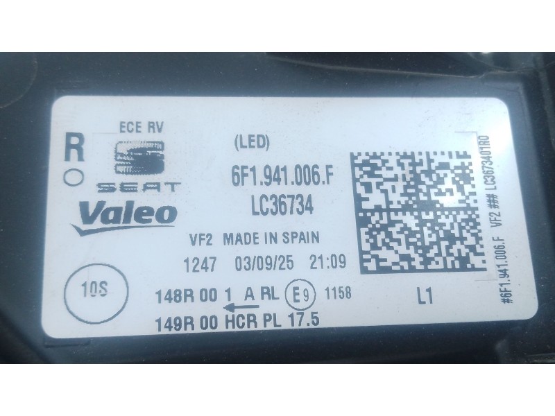 Recambio de faro derecho para seat ibiza v (kj1, kjg) 1.0 tsi referencia OEM IAM   