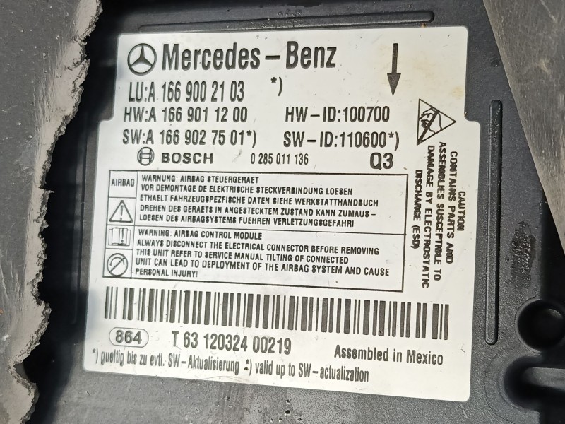 Recambio de kit airbag para mercedes-benz clase m (w166) ml 350 bluetec 4-matic (166.024, 166.023) referencia OEM IAM A166900210