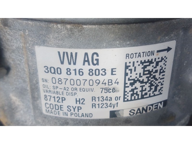 Recambio de compresor aire acondicionado para volkswagen crafter furgoneta (sy_, sx_) 2.0 tdi referencia OEM IAM 3Q0816803E  
