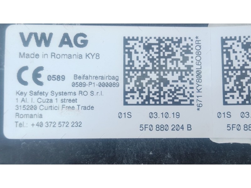 Recambio de airbag delantero derecho para seat leon st (5f8) 1.4 tgi referencia OEM IAM   