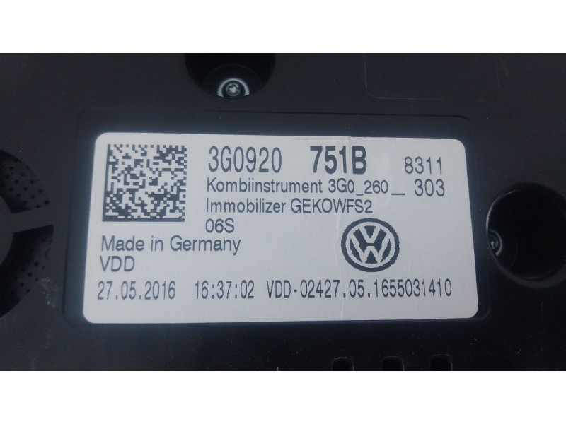 Recambio de cuadro instrumentos para volkswagen passat b8 variant (3g5, cb5) 1.6 tdi referencia OEM IAM 3G0920751B  