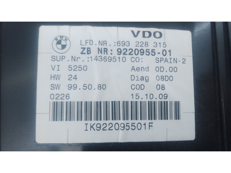 Recambio de cuadro instrumentos para bmw 3 (e90) 318 i referencia OEM IAM 922095501 693228315 