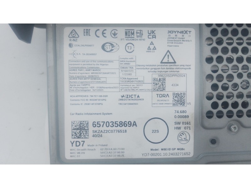 Recambio de sistema audio / radio cd para skoda fabia iv (pj3) 1.0 tsi referencia OEM IAM   
