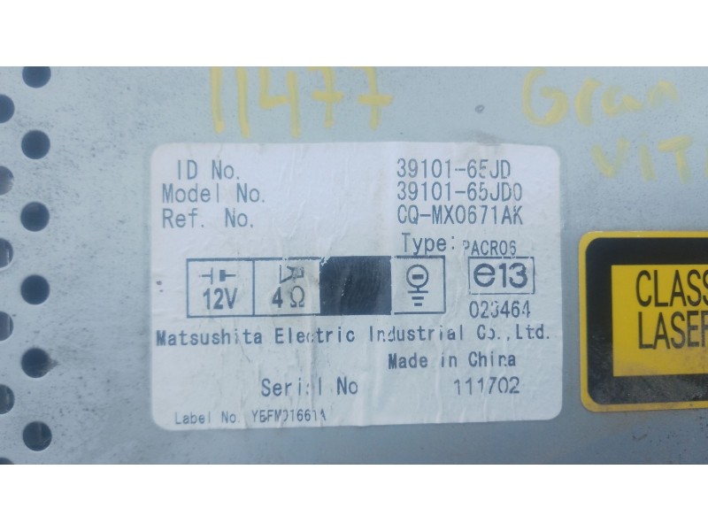 Recambio de sistema audio / radio cd para suzuki grand vitara jb (jt) 1.9 ddis jx-a (3-ptas.) referencia OEM IAM   