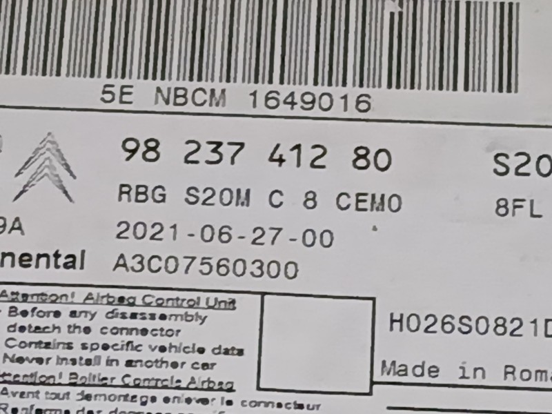 Recambio de centralita airbag para opel vivaro c furgoneta (k0) 1.5 referencia OEM IAM 9823741280  