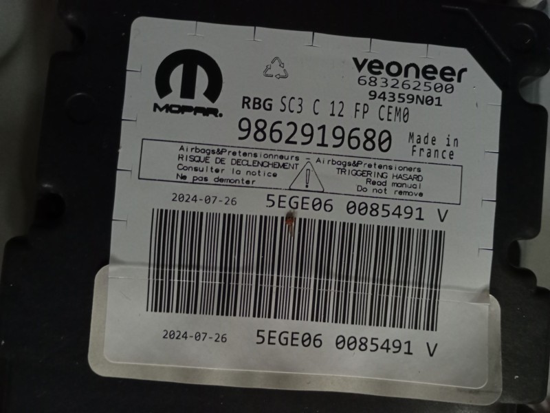 Recambio de centralita airbag para peugeot expert autobús (v_) 1.5 bluehdi 120 referencia OEM IAM 9862919680  