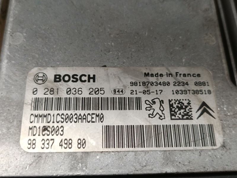 Recambio de centralita motor uce para opel vivaro c furgoneta (k0) 1.5 referencia OEM IAM 9833749880 0281036205 