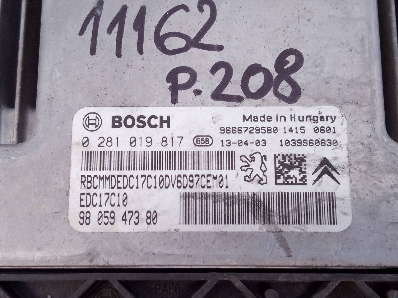 CENTRALITA MOTOR UCE PEUGEOT 208 9805947380 / E3-B2-34-2 / 0281019817 9805947380E3B23420281019817 - Vista 2