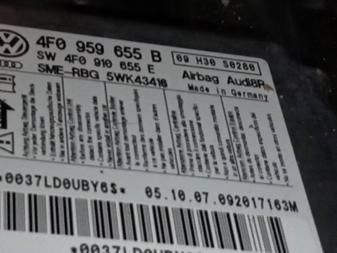 KIT AIRBAG AUDI A6 AVANT (4F5) 4F0959655B / 5WK43418 4F0959655B5WK43418