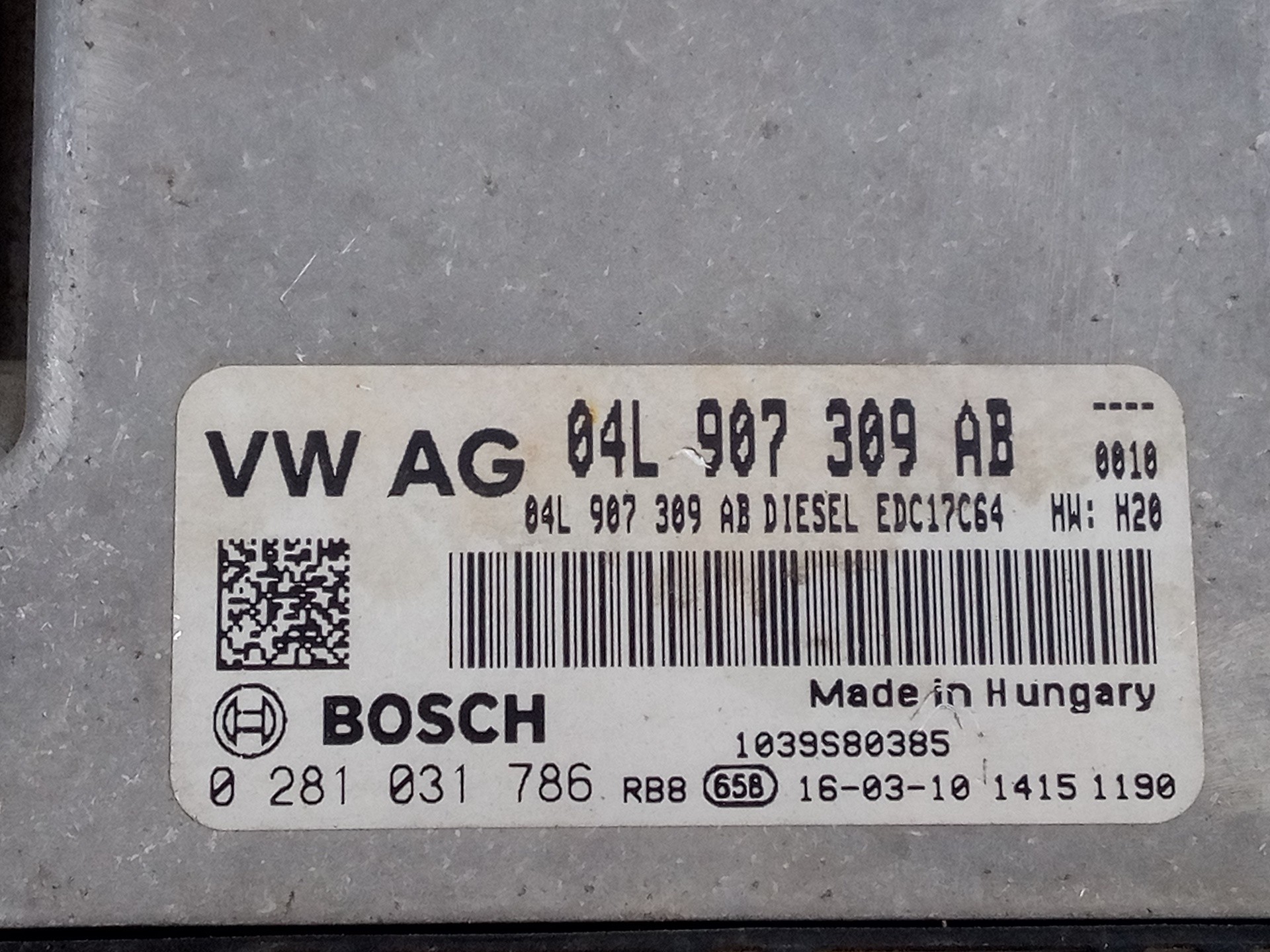 CENTRALITA MOTOR UCE AUDI Q3 (8UG) 04L907309AB / E2-A1-15-2 / 0281031786 04L907309ABE2A11520281031786 - Vista 3