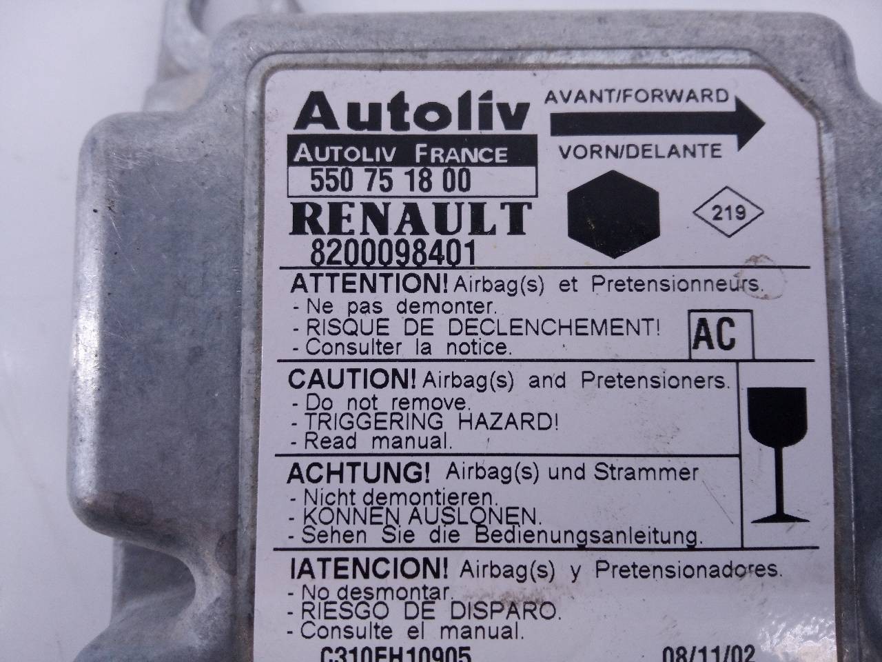 CENTRALITA AIRBAG RENAULT KANGOO (F/KC0) 8200098401 / E2-A1-35-3 / 550751800 8200098401E2A1353550751800 - Vista 3