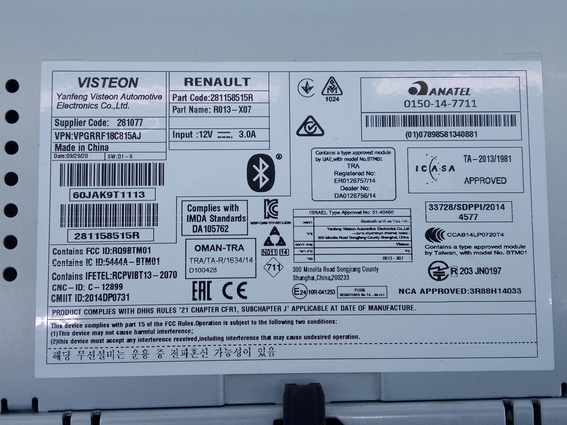 SISTEMA AUDIO / RADIO CD DACIA DOKKER 281158515R / E2-A1-39-3 281158515RE2A1393 - Vista 2
