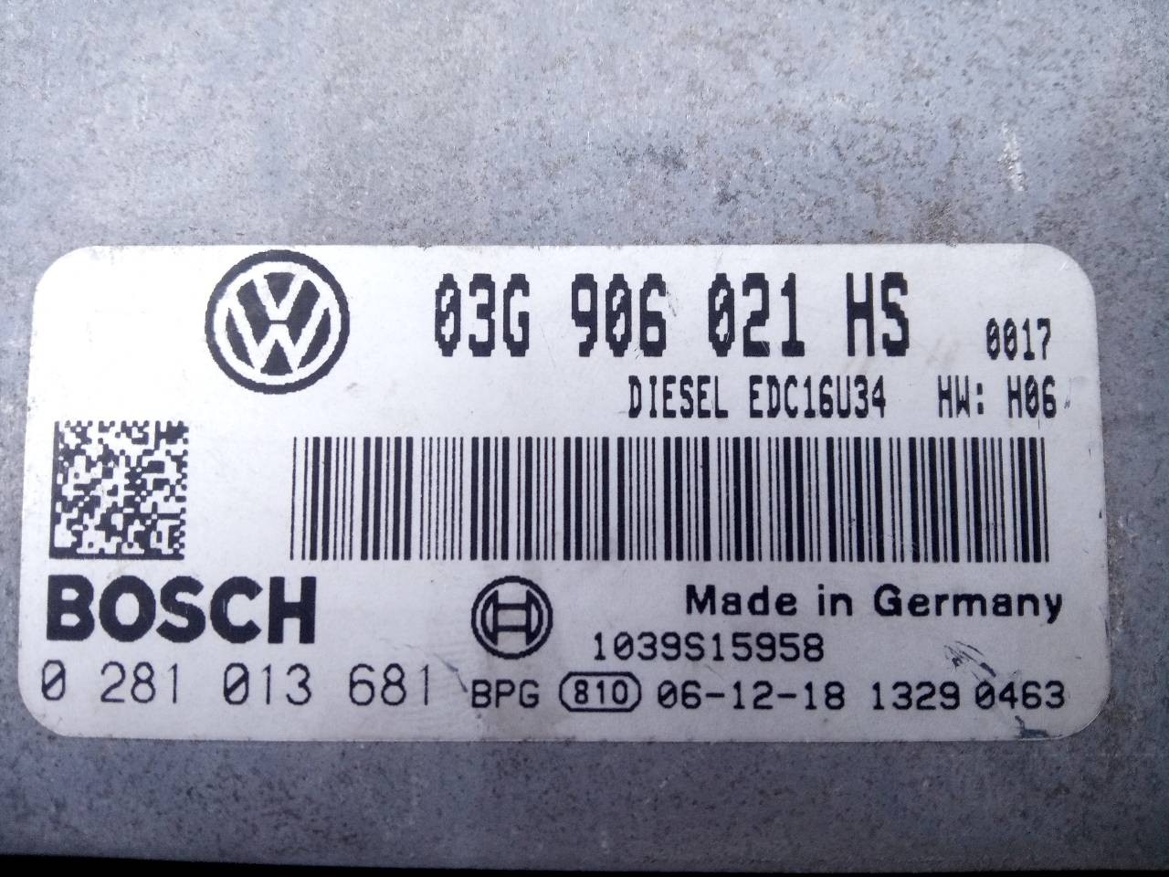 CENTRALITA MOTOR UCE VOLKSWAGEN CADDY KA/KB (2K) 03G906021HS / E2-A1-45-7 / 0281013681 03G906021HSE2A14570281013681 - Vista 3