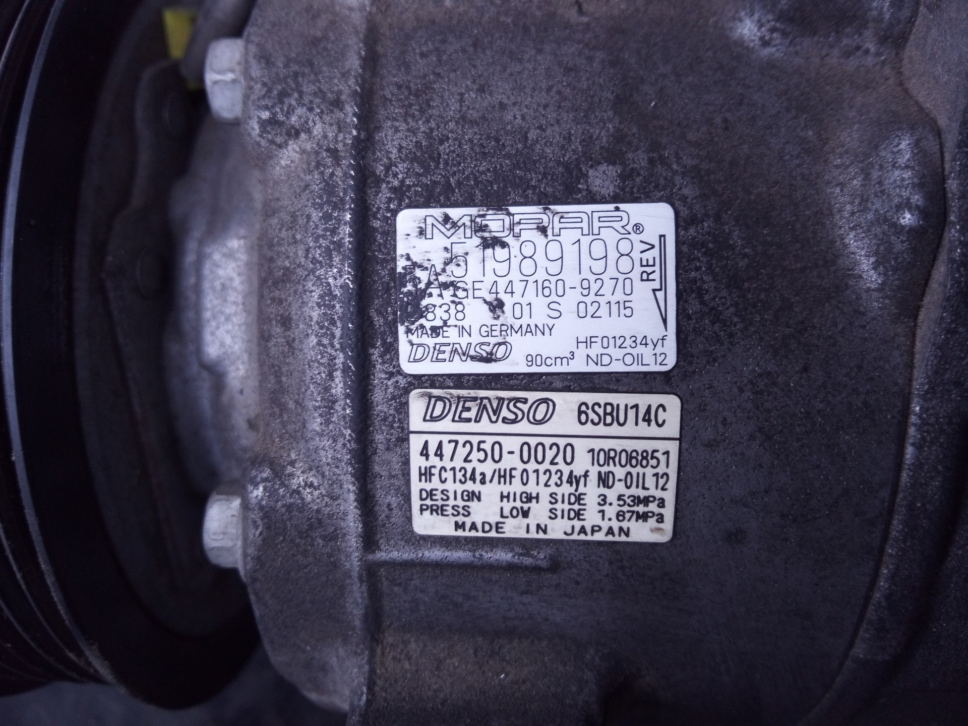 COMPRESOR AIRE ACONDICIONADO JEEP RENEGADE 4472500020 / P3-A1-34-1 / 10R06851 4472500020P3A134110R06851 - Vista 3