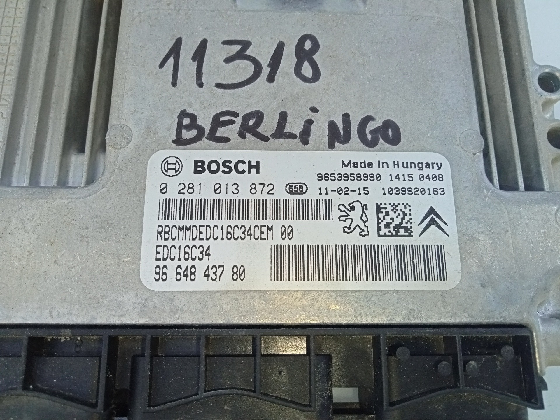CENTRALITA MOTOR UCE CITROËN BERLINGO STATION WAGON 9664843780 / E3-B2-25-2 / 0281013872 9664843780E3B22520281013872 - Vista 2