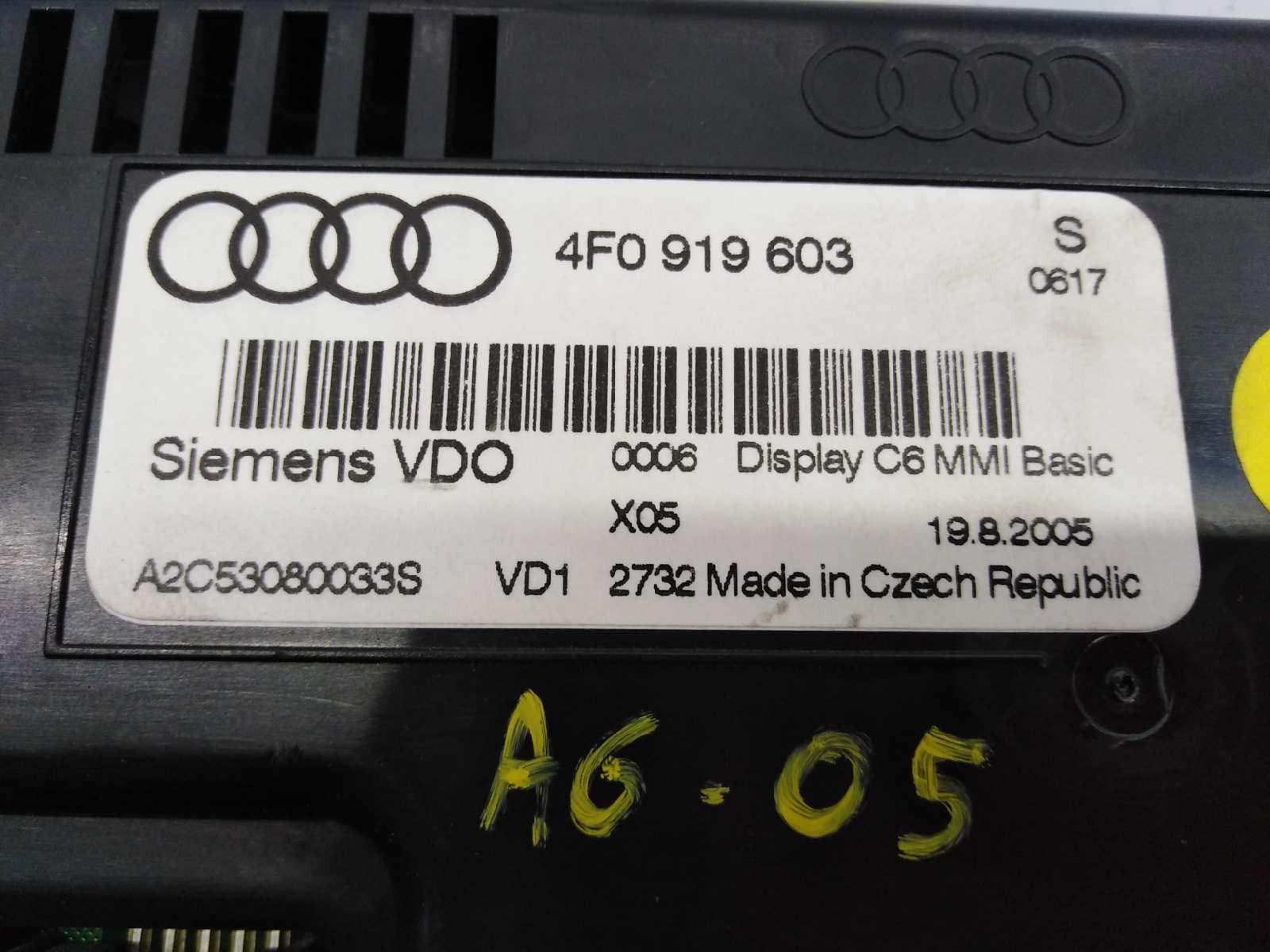 PANTALLA MULTIFUNCION AUDI A6 BERLINA (4F2) 4F0919603 / E2-A1-8-6 4F0919603E2A186 - Vista 3