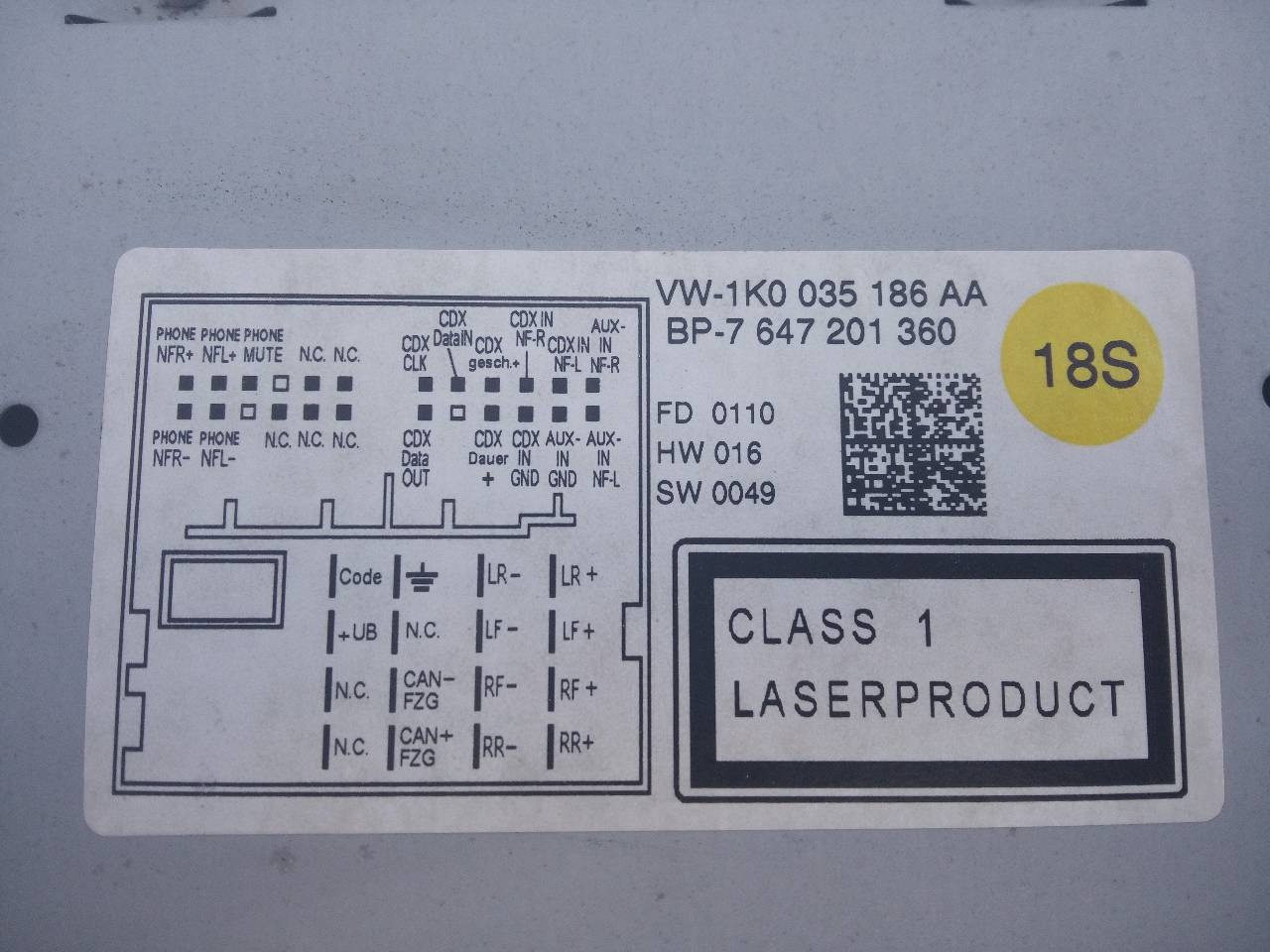 SISTEMA AUDIO / RADIO CD VOLKSWAGEN TOURAN (1T2) 1K0035186AA / E3-A4-3-4 / 7647201360 1K0035186AAE3A4347647201360 - Vista 2