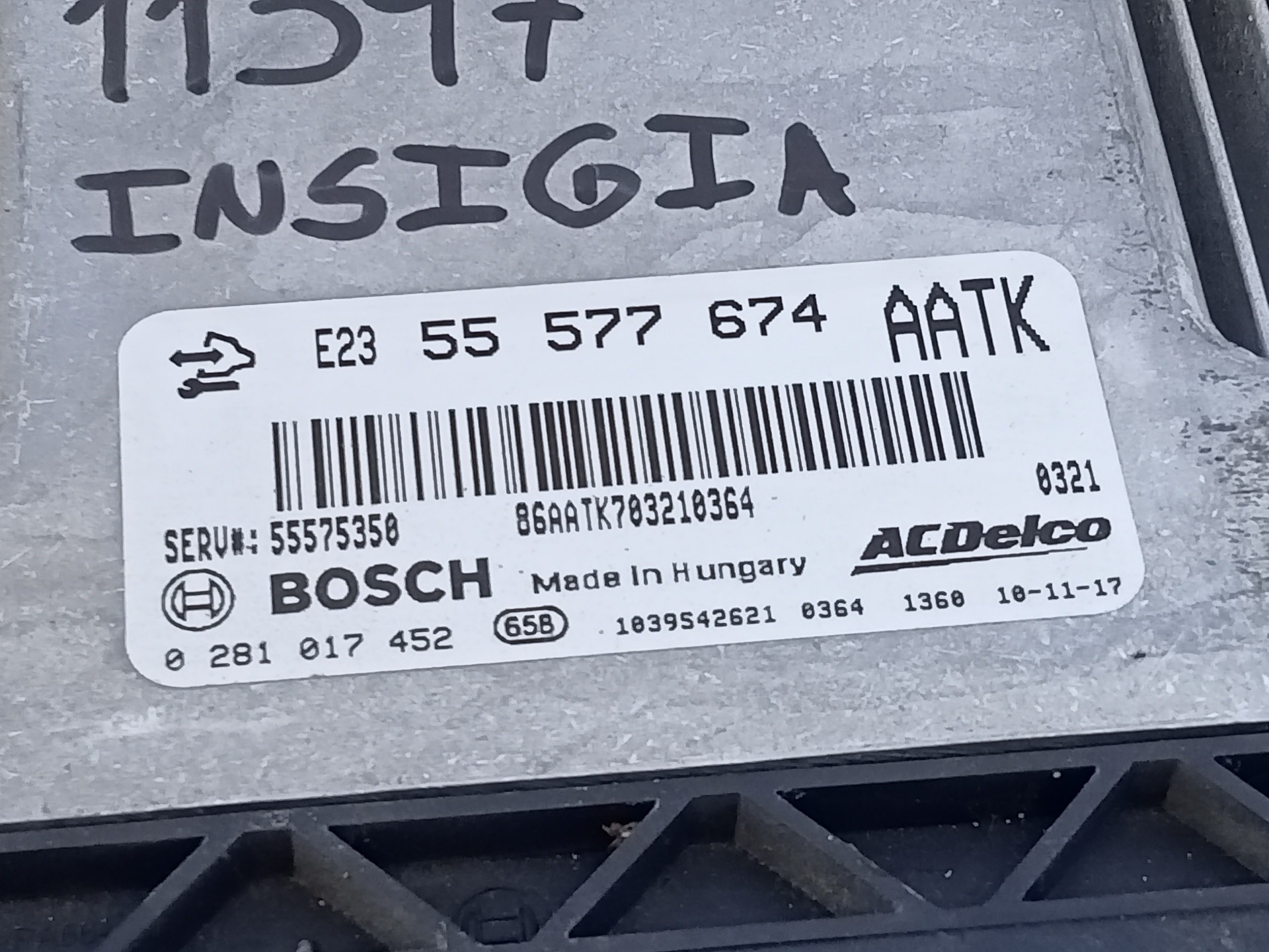 CENTRALITA MOTOR UCE OPEL INSIGNIA BERLINA 55577674 / E3-A5-18-1 / 0281017452 55577674E3A51810281017452 - Vista 2