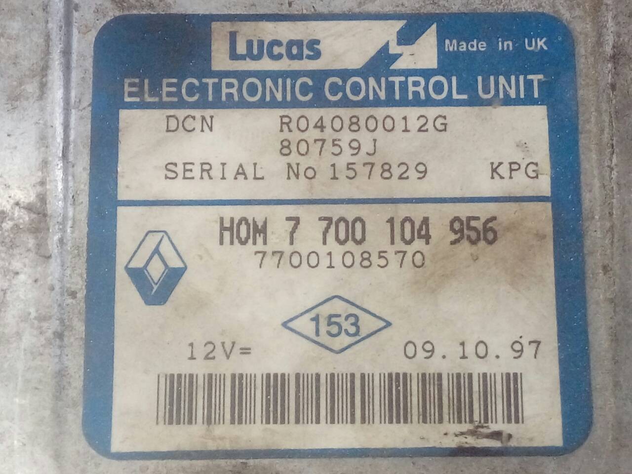 CENTRALITA MOTOR UCE RENAULT KANGOO (F/KC0) 7700108570 / E2-A1-43-6 / 157829 7700108570E2A1436157829 - Vista 2