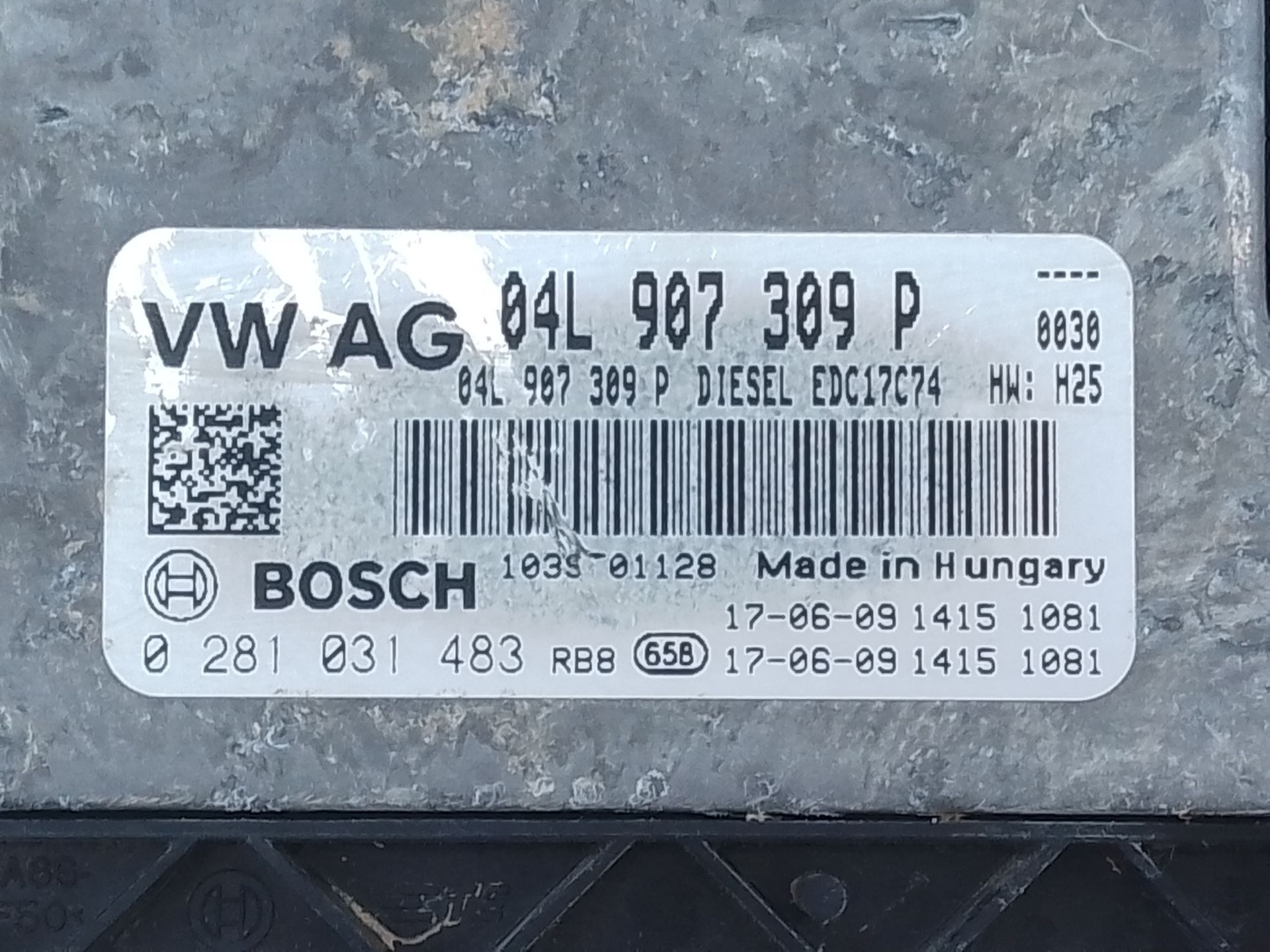 CENTRALITA MOTOR UCE VOLKSWAGEN TOURAN (5T1) 04L907309P / E2-A1-3-6 / 0281031483 04L907309PE2A1360281031483 - Vista 3