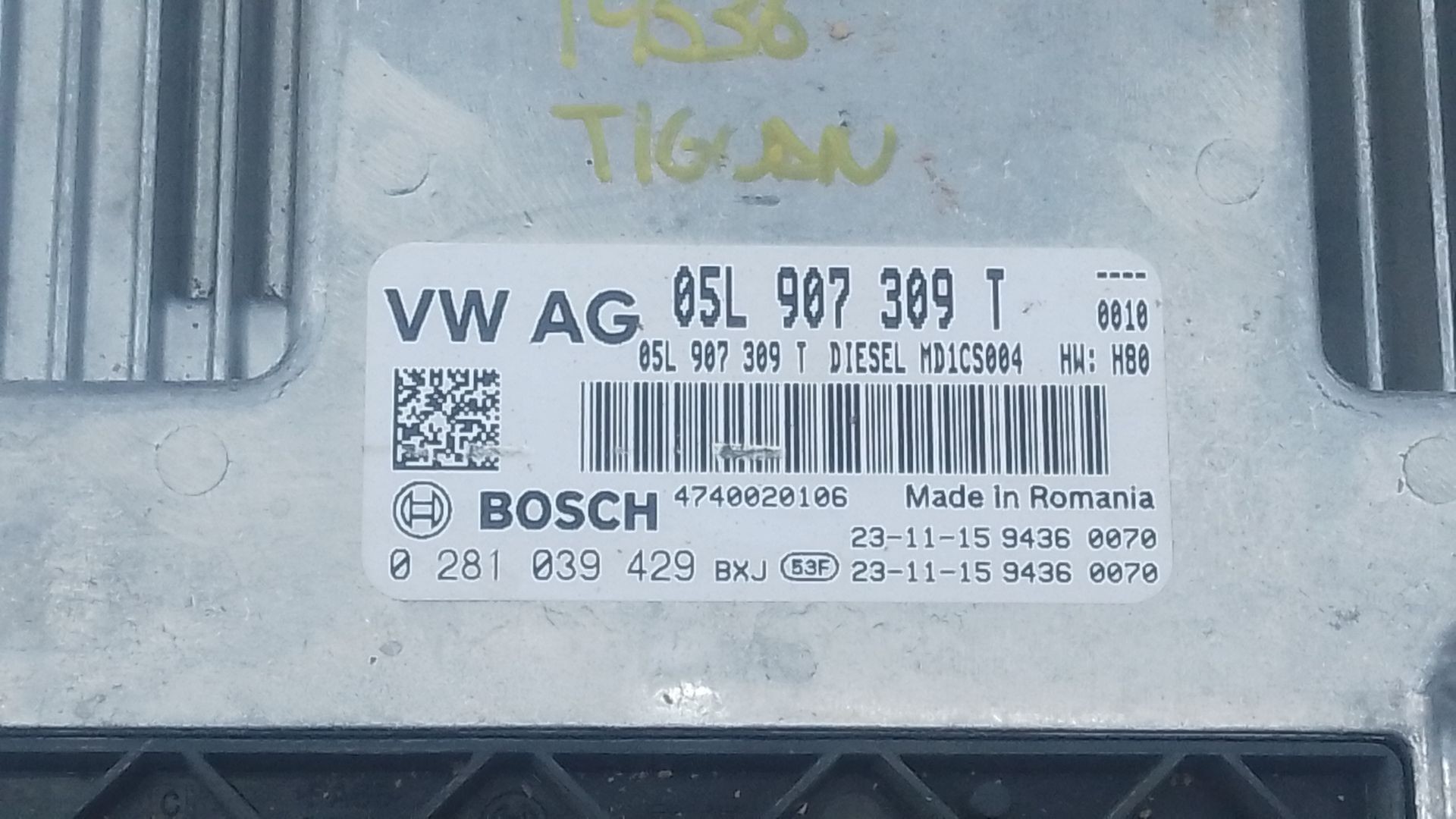 CENTRALITA MOTOR UCE VOLKSWAGEN TIGUAN (AD1, AX1) 05L907309T / E2-B2-29-2 / 0281039429 05L907309TE2B22920281039429 - Vista 2