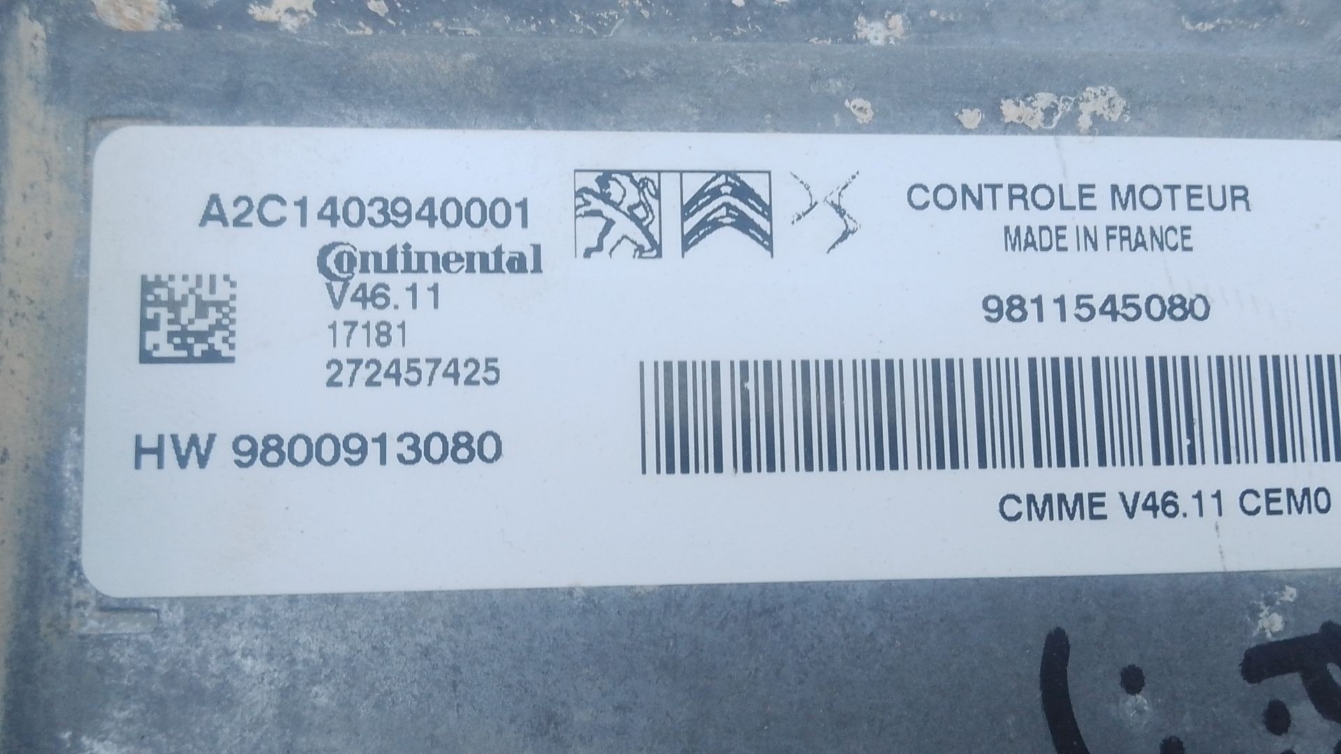 CENTRALITA MOTOR UCE PEUGEOT 2008 I (CU_) 9811545080 / E3-B2-18-5 / 9800913080 9811545080E3B21859800913080 - Vista 2