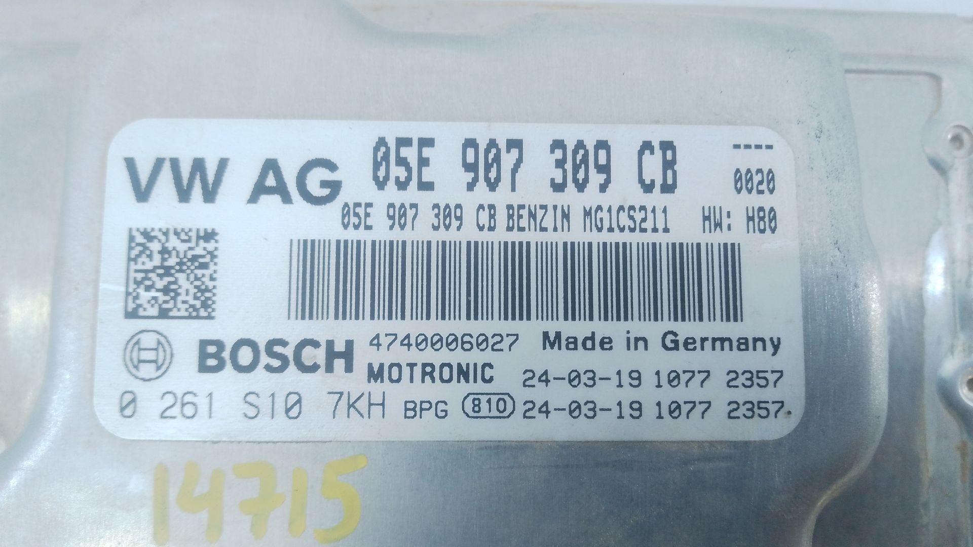 CENTRALITA MOTOR UCE VOLKSWAGEN T-ROC (A11, D11) 05E907309CB / E2-A1-15-9 / 0261S107KH 05E907309CBE2A11590261S107KH - Vista 2
